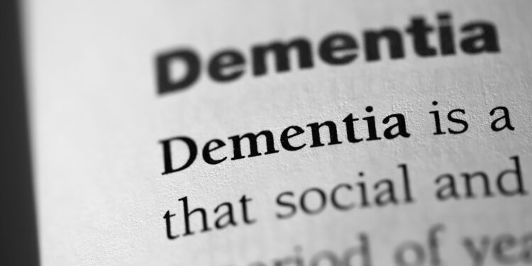 Dementia, medical disorder terminology printed in black on white paper close-up. medical treatment and therapy found in aged or elderly